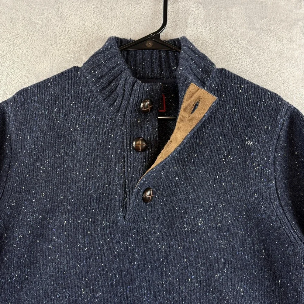 UNTUCKit Sweater Mens Medium Blue Lambswool Henley Mock Neck Speckled Pullover